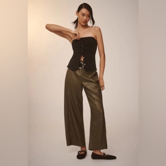 Anthropologie Pants - Anthropologie The Izzie Relaxed Faux Leather Barrel Pants in Holly Size XSP